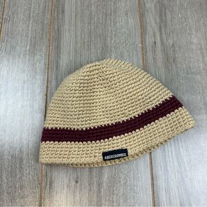 Vintage Y2K Abercrombie Fitch Beanie Skully Cotton Burgundy Stripe Beige ￼